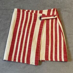 Free People It's A Wrap Skirt Medium Tweed Red Off-White Coastal Stripe Nautical